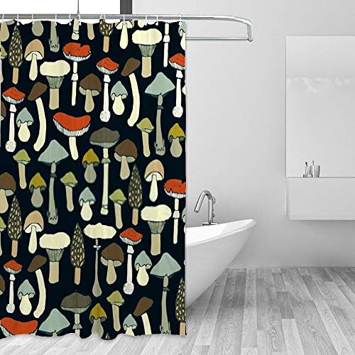 Rideau de douche imperméable à motif champignons avec crochets en C lavable - 5