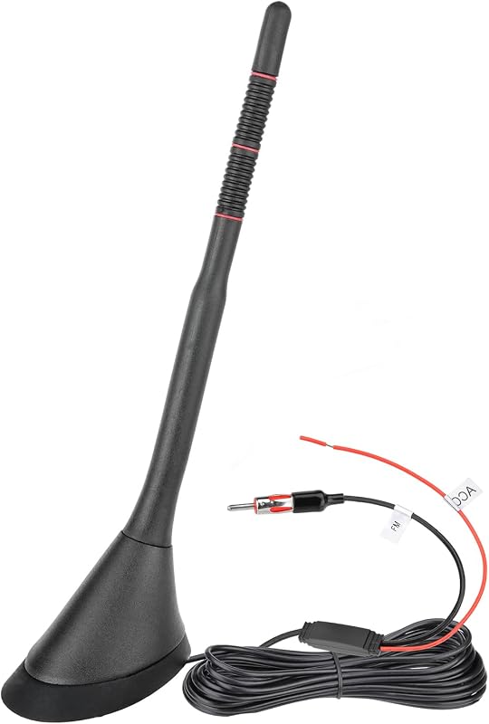 Amplified AM FM Car Radio Antenna, Universal Roof Mount Antenna | Vehicle Antenna with 12V Power Wire DIN Plug Connector for Car Truck SUV Radio Stereo Receiver Media Head Unit