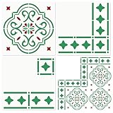 3pcsTile Stencil Kit - Reusable Ivory Plastic Stencils Corners Stencils Moroccan Wall Stencils with Intricate Patterns for DIY Home Decor, Patio, Wall & Floor Tiling - Includes Border & Corner Designs