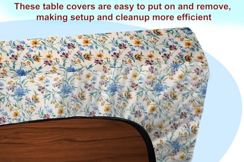 Image of The Furnishing Tree Elastic Cotton Square Dining Table Cover 48x48 in Inches Floral Golden Leaf on offwhite Base
