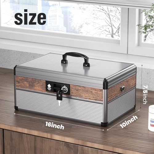 Image of Glosen Medicine Lock Box,locking medicine box, Security Lock Boxes【Extra Large16*10 * 7.5 Inch】 lock box, First Aid Key Safe Box,Lock Box for Medication