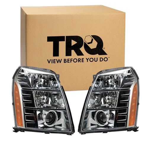 Image of TRQ 2 Piece Headlight Assembly Set Driver and Passenger Side Compatible with Cadillac Escalade Escalade ESV 2007-2014 EXT 2009-2013 GM2502291 GM2503291 25897648 25897649