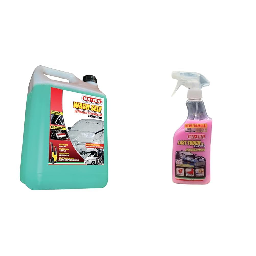 Ma-Fra - "Wash Self" Detergente Schiumogeno Concentrato + "Last Touch Express" Cera Liquida per Carrozzeria Auto, Azione Pulente effetto Specchio, H0111+H0543