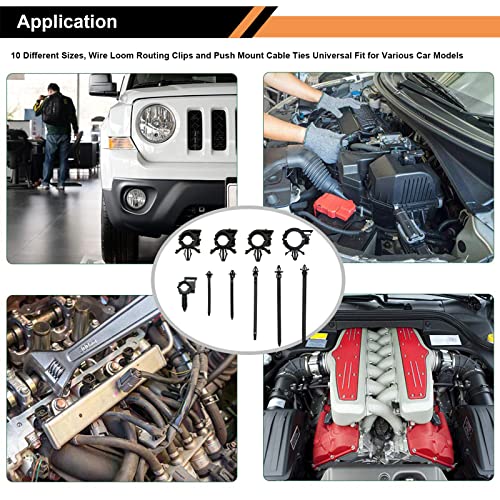Woodzdon 140 Pcs Car Wire Loom Routing Clip Push Mount Cable Tie Assortment Heavy Duty Nylon 10 Different Size Automotive Wiring Harness Self Locking Zip Ties Strap Convoluted Conduit Universal Fit #TOP2