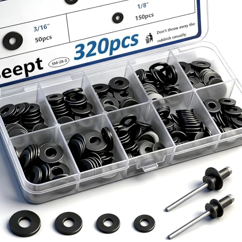 Seept 320PCS Black Pop Rivet washers Assortment kit for...