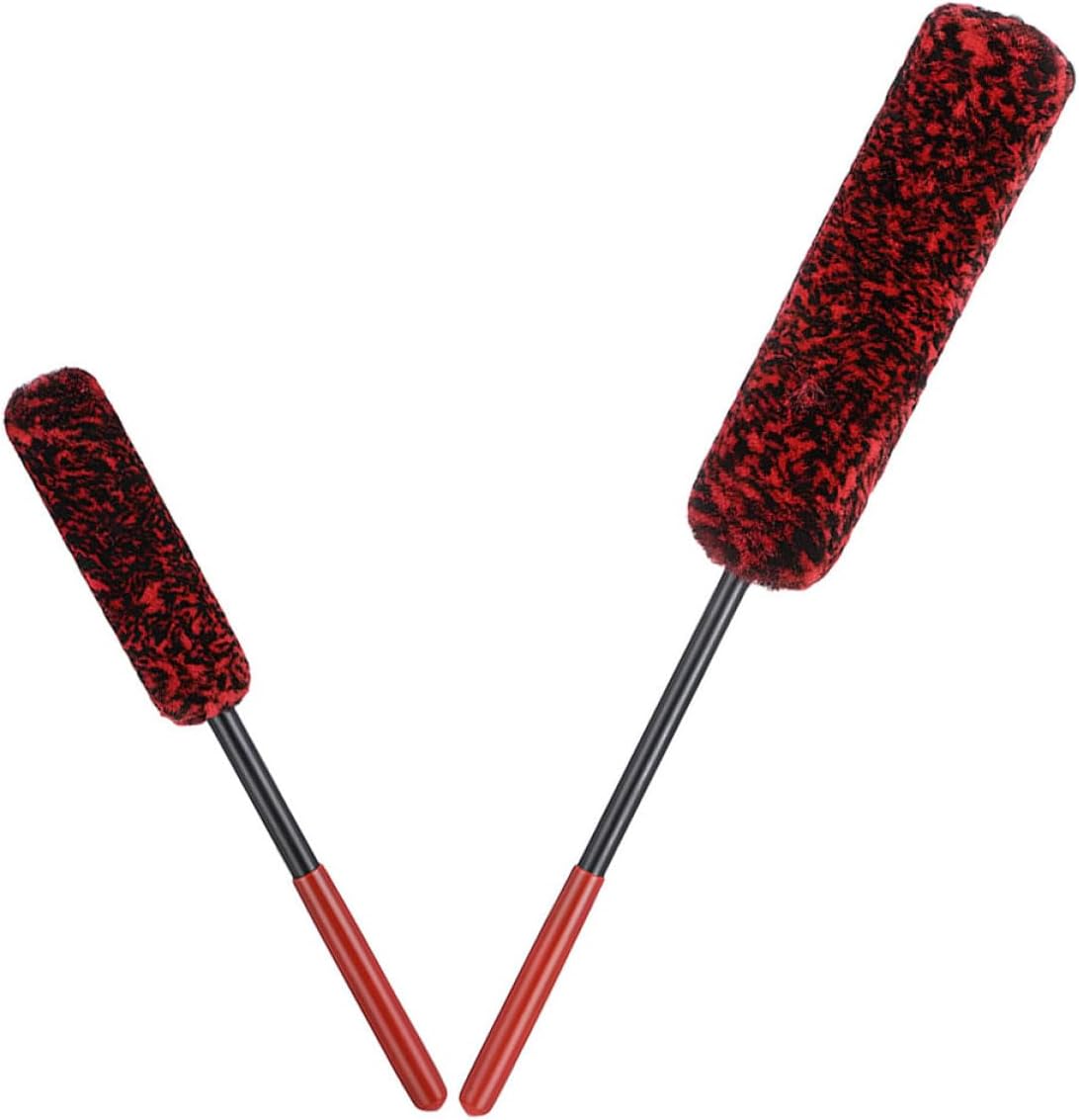 Hemoton Car Wheel Hub Cleaning Brush Set 2pcs Crimson Medium Large Tire Rim Cleaner Detailing Wash Brushes with Long Handle for Automotive Tire and Wheel Care