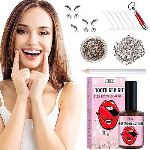 OHSN Zahn Edelstein Set 10 pcs DIY Zahn Edelstein Kit Zahnstein Schmuck Zahnschmuck set Mit Kleber Für Zähne Teeth Gems Kit für Reflektierende Zahnverzierungs-Dekoration Mit 1445 pcs Tooth Gem