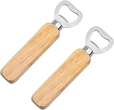 2 Pieces Wooden Handle Beer Bottle Opener, Portable Bottle Opener, Stainless Steel Bottle Opener Bar Accessories for Parties