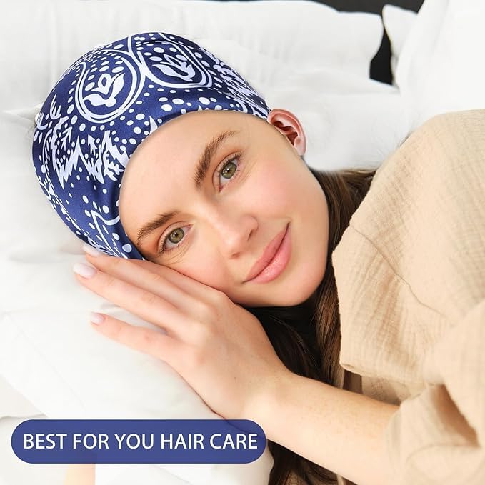 2 Pieces 27'' Square Satin Head Scarves Satin Bandanas for Women Headband Scarves Silk Feeling Scarf Boho Headwear4