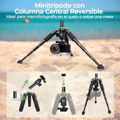 Rollei Compact Traveler Mini M1, Mini Tripode Camara en Aluminio 49cm Trípode Pequeño Ligero de Viaja con Cabeza Esférica Arca Swiss Minitripode Mesa para DSLR Negro, Mini-Tripode- Cámara-Tripod - imagen 5