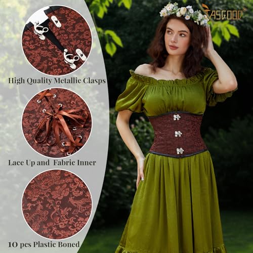 JASGOOD Women’s Black Brown Underbust Corset Belt – Lace-Up Boned Waist Corset Fashion Bustier for Halloween3