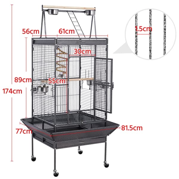 Abician Grande Cage Oiseaux Volière avec Pied sur Roulette 81 x 76 x 174 cm Noir