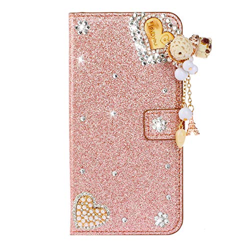 BFEW Glitter Portefeuille Coque pour Samsung Galaxy A34 5G,Or Rose Bling Housse avec Cristal Diamant Gland,Slim Porte Cartes Flip Cuir Étui,Magnétique Strass Fermoir Smart Stand Fonction