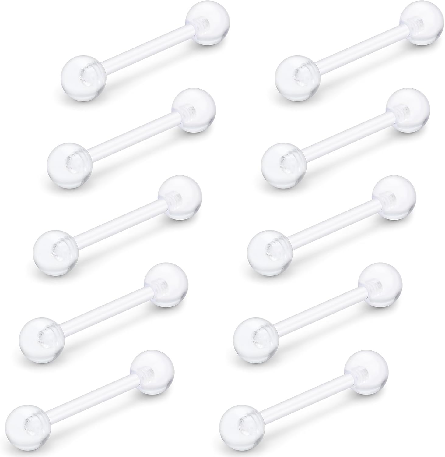 14G 16G Clear Bioflex Flexible Acrylic Nipple Tongue Rings Piercing Jewelry Retainer For Sports Work Pregnancy MRI Surgery Plastic Straight Barbell Piercing Jewelry For Women Men 6MM - 19MM