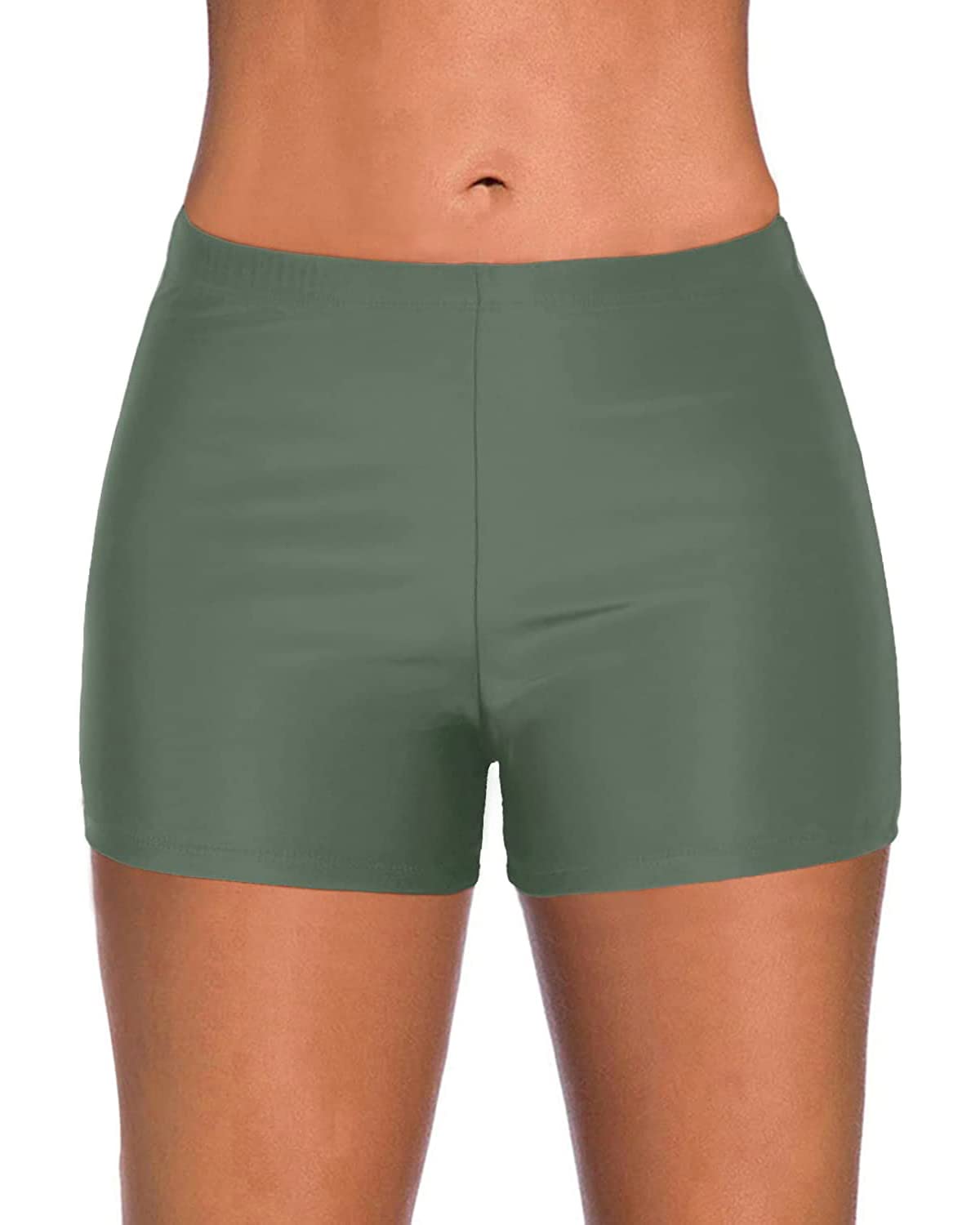 yonique Womens Swim Shorts Solid Tankini Bottoms Swimsuit Bottoms, Army Green, Small-picture-42