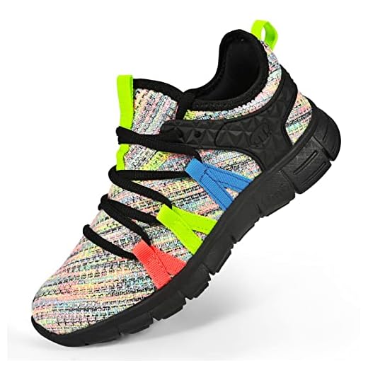 AOE Womens Fashion Walking Running Shoes Ultra Lightweight Breathable Mesh Tennis Shoes Non Slip Athletic Workout Gym Sneakers Colorful Lace 7women / 6men