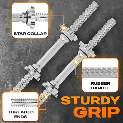 Image of Yes4All Threaded Dumbbell Handles, Adjustable Dumbbell Bar Pair, 14 /16 /18 /24-Inch Sizes, Fits 1 inch or 1.15 inch Plates, Non-Slip Grip, Secure Star-Lock Collars