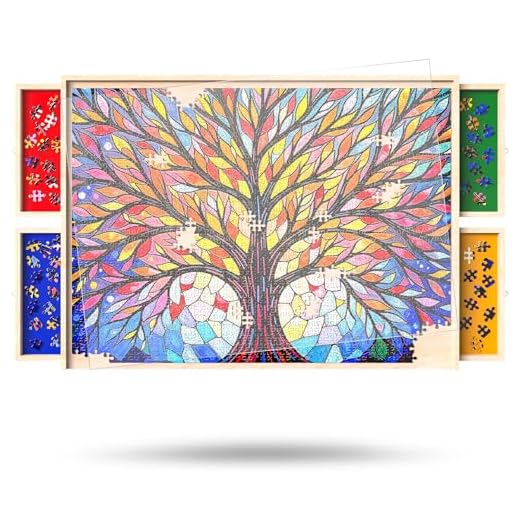 Puzzle Board with Drawers and Cover Rotatable 360-Degree Wheels 1000 Pieces Lightweight Portable Wooden Puzzle Table for Adults Kids 30'' x 22''