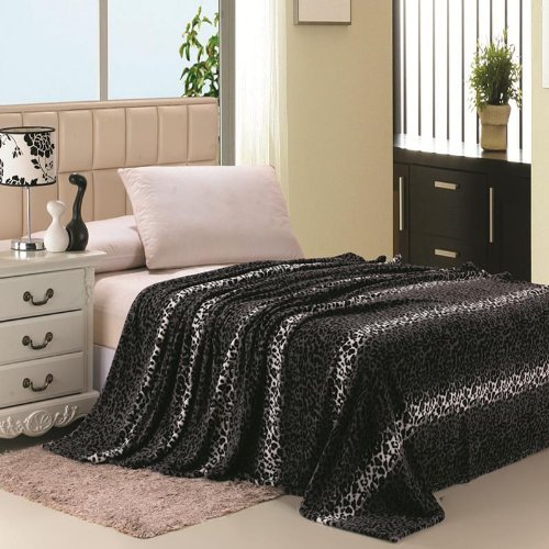 Plazatex Animal Prints MicroPlush Leopard King Blanket Gray & Black