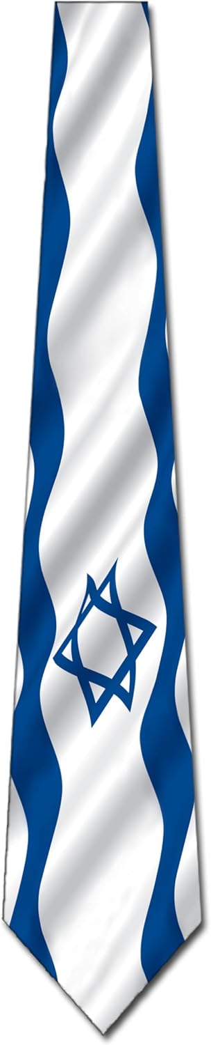 Three Rooker Israel Flag Necktie Mens Star of David Tie Jewish Neckties Flag Ties for Men