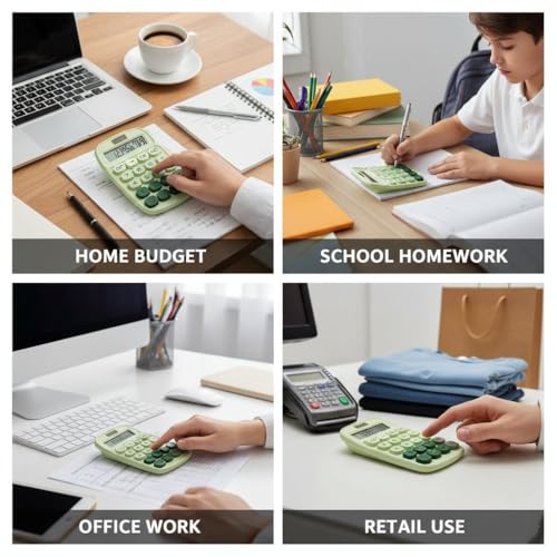 Image of Desktop Colorful Calculator 12 Digit, Dual Solar Power and Battery LCD Display, Easy to Press Big Buttons for Home, Office, School, College Class and Business Use (Green)