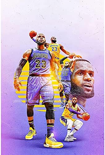 Lebron James Wall Art Canvas, Basketball Sports Superstar Theme Canvas Poster, La Lakers Poster Wall Art Print, Fan Gifts for Boy’S Room Bedroom Home Decor Unframed (12×18 Inch,Lebron)