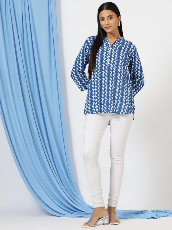 Image of Women's Cotton Printed Kurta Top | 3 /4 Sleeve Straight Kurti Casual Outings