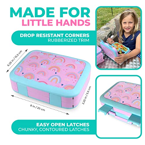 Kids Bento Lunch Box, Meal Prep Containers: Reusable, Leakproof Container Lunch Boxes For Kids & Adults Lunches, 4 Compartment - School, Daycare, Portion Control Container Utensils Purple Rainbow #TOP2
