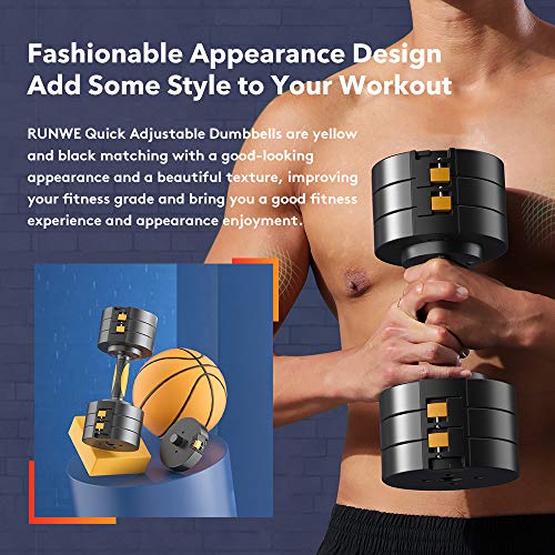 Runwe Quick Adjustable Dumbbells Sets - 50 Lbs Dumbbells Free Weight Sets With Non-Slip Rubber Handle For Men And Women Full Body Workout Core Exercise Strength Training For Home Gym Fitness #TOP3