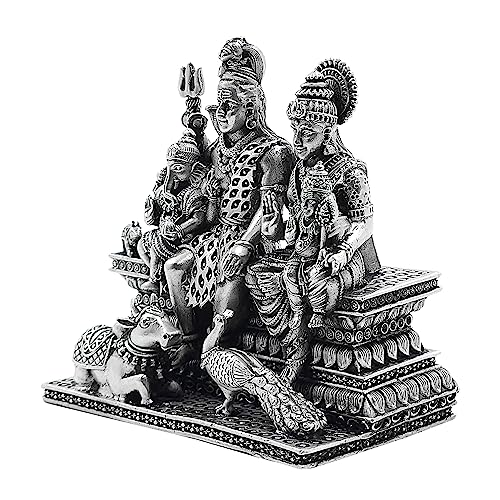 Image of MAA SILVER Pure Silver Shiva Parvati Ganesha Kartikeya Semi-Solid Idol | Shiv Parivar Murti with Antique Oxidized Finish Perfect for Pooja /Puja & Gifting Use (925 Purity)(253 Grams)