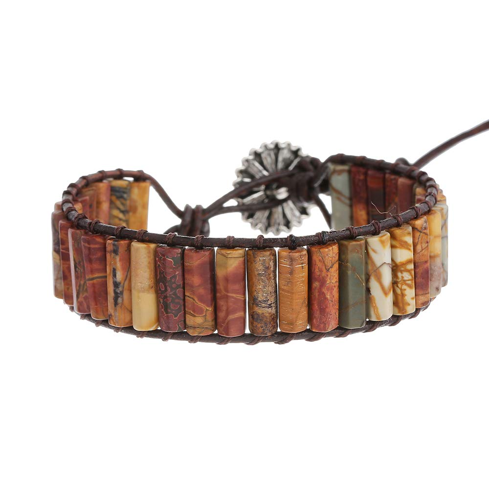 Plumiss Women Boho Handmade Natural Stone Crystal Leather Bead Wrap Bracelets Collection