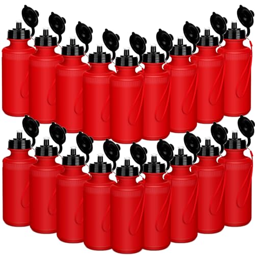 Zubebe 36 Pcs Sports Water Bottles Bulk Reusable 21 oz Squirt Water Bottles with Nylon Strap Blank Personalized Water Bottles Thanks Gift with Pull Top Cap for Outdoor Sport Fitness, Hiking Gym (Red)