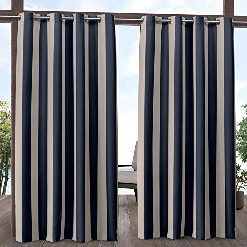 Exclusive Home Curtains Canopy Stripe Indoor/Outdoor Grommet Top Curtain Panel Pair, 54x96, Navy/S