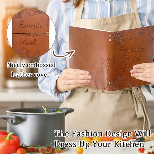 Image of leeveel Blank Recipe Book to Write in Your Own Recipes, 5.6 X 8.2 Recipe Ring Binder with PU Leather Cover, Recipe Journal with 160 Recipes (brown)