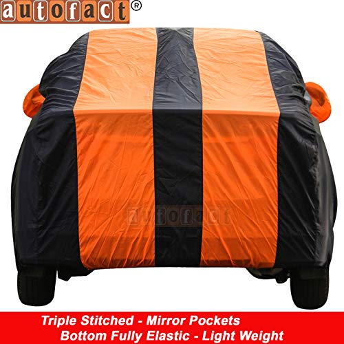 Image of Autofact Car Body Cover for Nex Gen Verna 2017 /2018 (Mirror Pocket, Premium Orange /Blue Color Fabric, Triple Stitched, Fully Elastic)