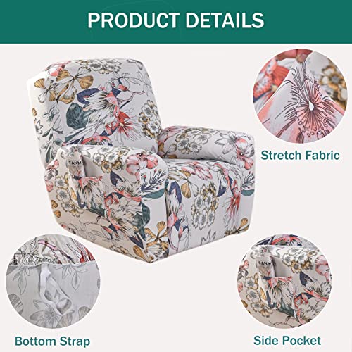 Niluoh Stretch Recliner Cover 4 Pieces Printed Lazy Boy Chair Covers Floral Patterned Recliner Sofa Slipcover Anti-Slip Fitted Furniture Protector With Elastic Bottom, A2 #TOP2