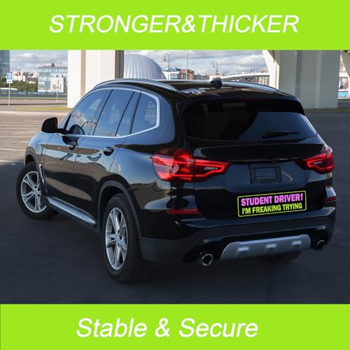 Image of 3 Pack Student Driver Magnet for Car, Magnetic Student Driver Sign for Vehicle, Reflective Warning Bumper Sticker Magnet Sign for New Driver, 10 inch x 4 inch (Black-PinkYellow)