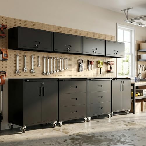 Image of Garage Cabinet System | Heavy Duty Steel All-in-One Modular Garage Cabinet Set for Ultimate Workshop Organization | Easy Assembly Garage Storage Cabinets & Tool Bench