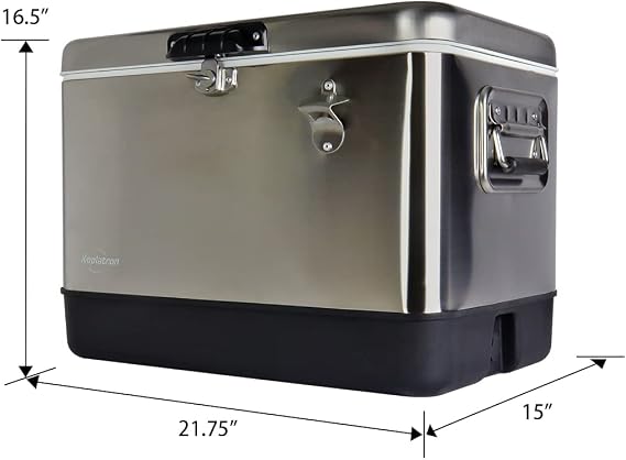 Koolatronステンレススチール アイスチェスト ドリンククーラー ボトルオープナー付き 51L54クォート 85缶容量 ポータブルクーラー シルバーとブラック キャンプ ビーチ RV BBQ テールゲート 釣り