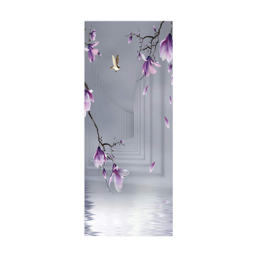 Poster porte 3D fleurs 63x205 cm, sticker mural auto-adhésif et amovible pour décoration de maison