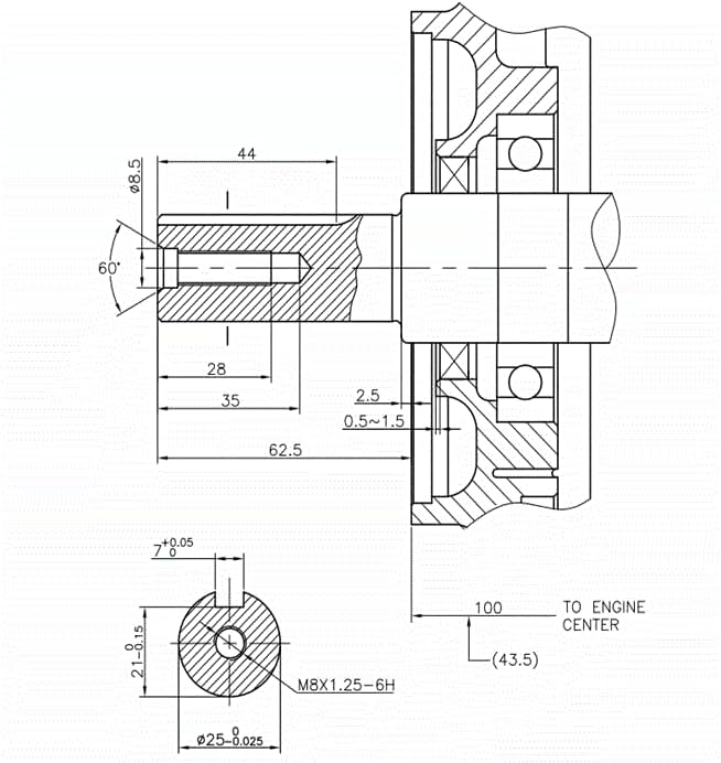 Technical drawing of Loncin LC192F engine crankshaft dimensions