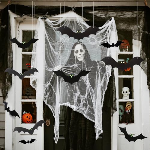 12 Pack Halloween Decorations Hanging Bats - 3 Style Scary Hanging Bat Set with 3D Bats Sticker, Outdoor Scary Flying Bats Set for Yard, Haunted House, Party - Indoor Outdoor Waterproof Decor by TOEKSIX - Image 5