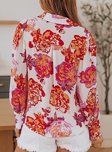 Evaless Womens Tops Long Sleeve Shirt Cute Print Blouses For Women Fashion 2023 Red Button Down Shirt For Women Dressy Casual Boho Clothes Outfits For Holiday Sexy V Neck Tops For Spring Fall,Small #TOP3