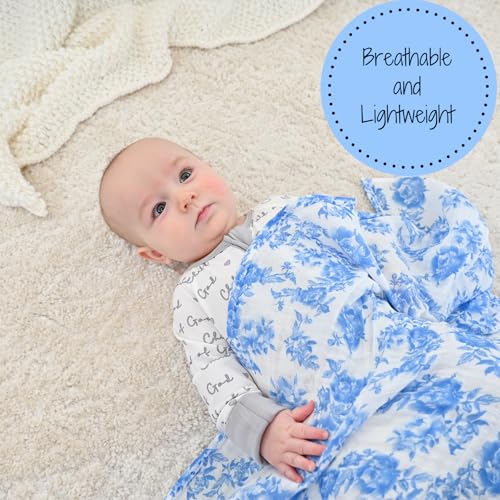 Image of LollyBanks Baby Swaddle Blanket, 100% Cotton Muslin Blankets for Girls, Large 47 x 47 Inches Soft and Breathable Swaddles for Newborns, Gentle Baby Wrap Swaddle, Registry (Blue Peony Print)