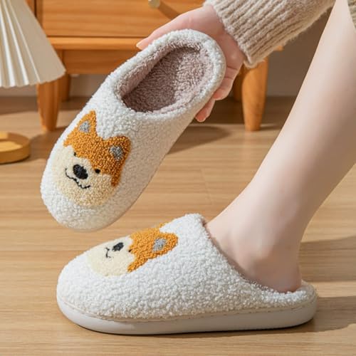 Cartoon Animal Plush Slippers for Women & Men - Corgi Dog House Shoes Non-Slip Warm Indoor Fuzzy Slides2