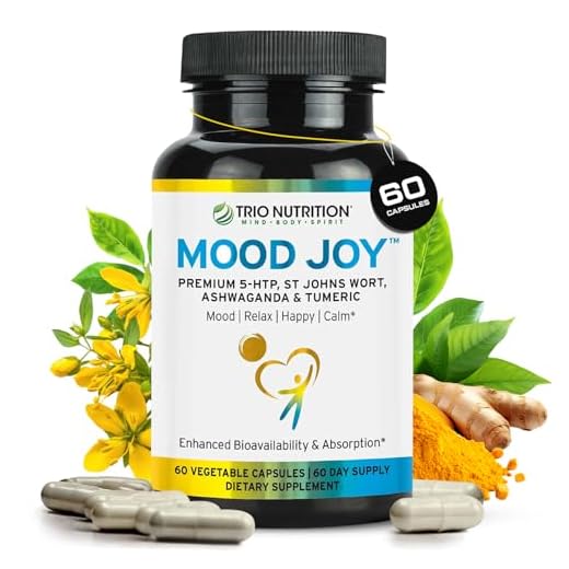 Trio Mood Joy | Premium 5-HTP, St Johns Wort, Ashwagandha & Turmeric | Ashwagandha Capsules to Promote Natural Calm & Relaxed Mood* | Mood Support Supplement* | 60 Day Supply