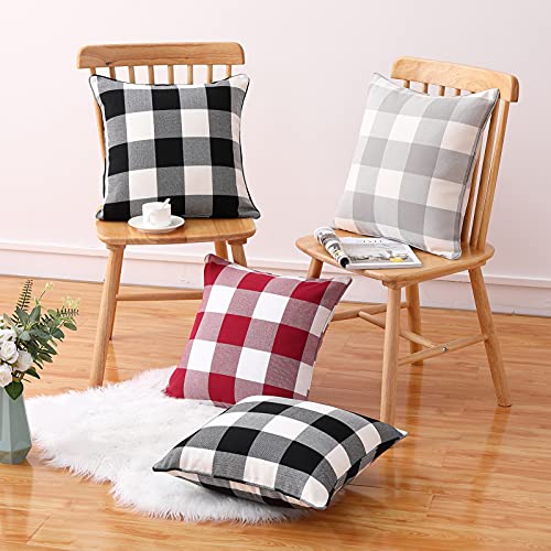 Mingbo Pack Of 2 Buffalo Check Plaid Throw Pillow Covers, Farmhouse Grey And White Plaid Decorative Outdoor Pillow Covers 18X18 Inches, Checkered Square Cushion Case For Couch Sofa Bed Living Room #TOP6