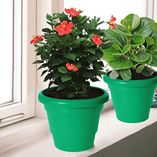 Image of Heart Home Solid 2 Layered Plastic Flower Pot|Gamla for Home Decor,Nursery,Balcony,Garden,6 inchx5 inch,Pack of 8 (Green)