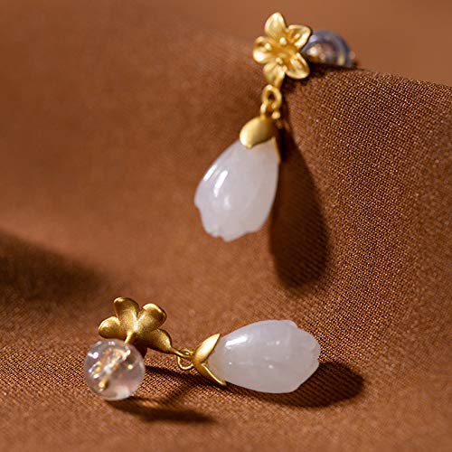 Pendientes de Jade Blanco Natural en Plata 925 Chapada Joyería Mujer 3