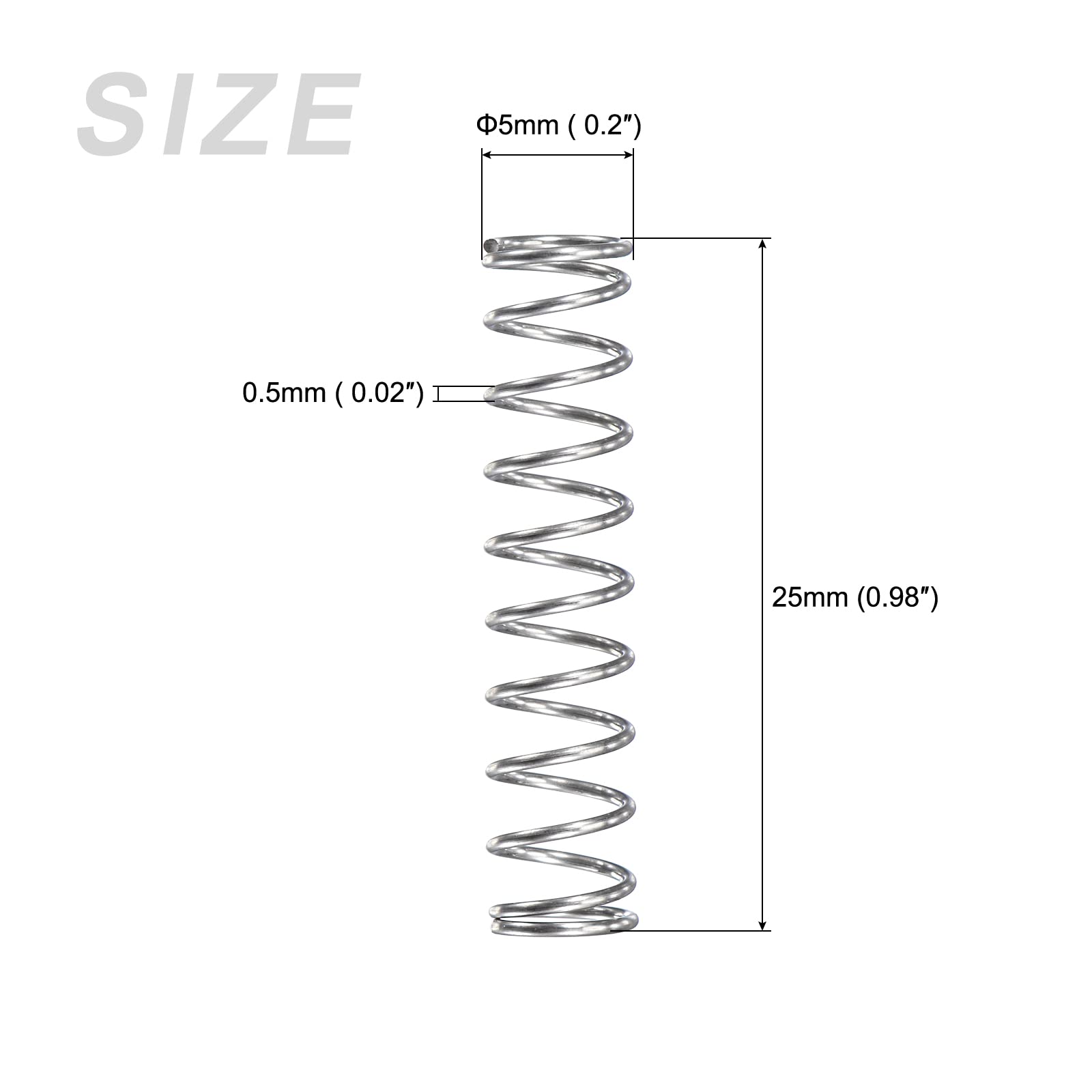 METALLIXITY Compression Springs (0.5x5mm OD,25mm Free Length) 20Pcs, 304 Stainless Steel Extension Spring - for Shop Home Repairs, DIY Projects, Silver Tone — Amazon image 2